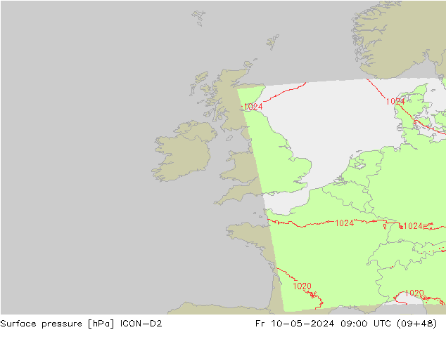 Surface pressure ICON-D2 Fr 10.05.2024 09 UTC
