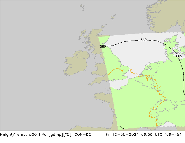 Height/Temp. 500 hPa ICON-D2  10.05.2024 09 UTC