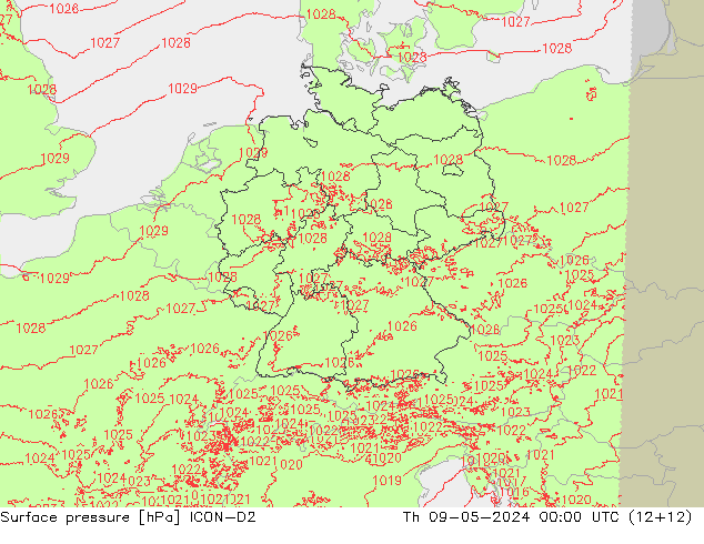 Atmosférický tlak ICON-D2 Čt 09.05.2024 00 UTC
