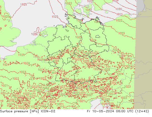 Atmosférický tlak ICON-D2 Pá 10.05.2024 06 UTC