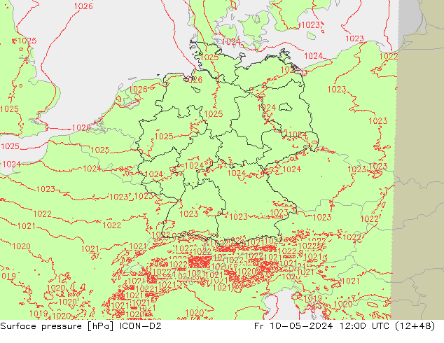 pressão do solo ICON-D2 Sex 10.05.2024 12 UTC