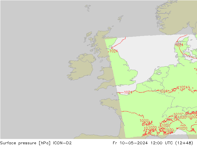 Luchtdruk (Grond) ICON-D2 vr 10.05.2024 12 UTC