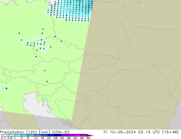 Precipitation (12h) ICON-D2 Fr 10.05.2024 15 UTC