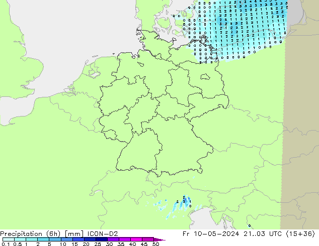 Precipitation (6h) ICON-D2 Fr 10.05.2024 03 UTC