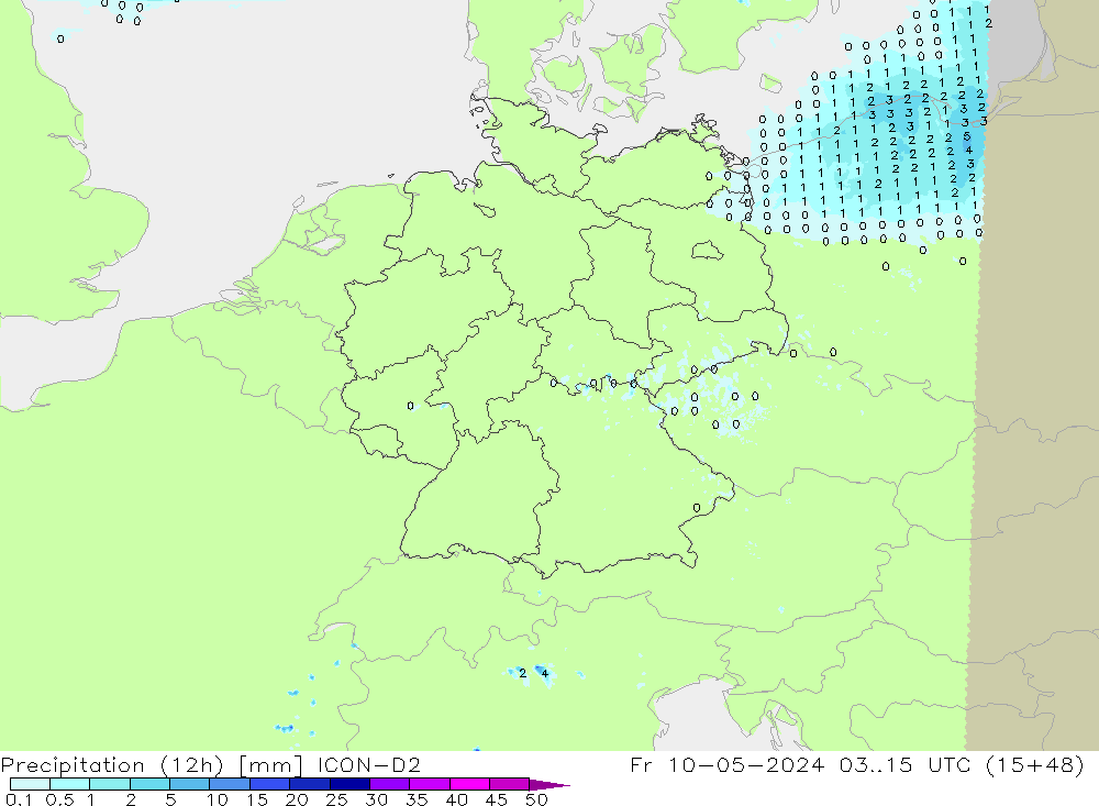 Precipitação (12h) ICON-D2 Sex 10.05.2024 15 UTC