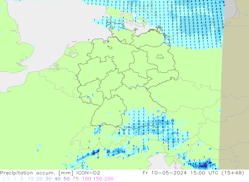 Precipitation accum. ICON-D2 pt. 10.05.2024 15 UTC