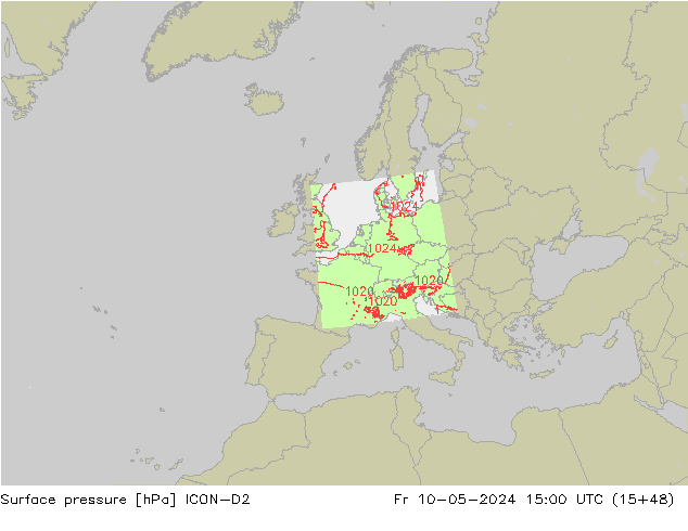 Bodendruck ICON-D2 Fr 10.05.2024 15 UTC