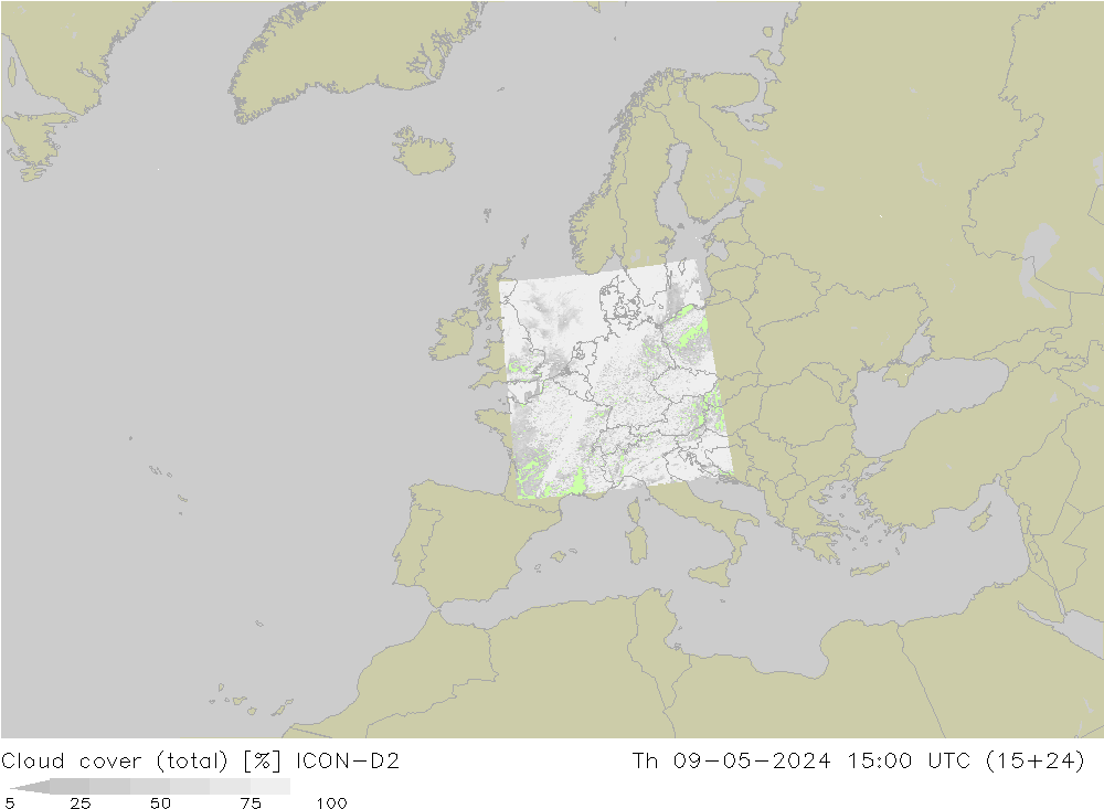 Nubes (total) ICON-D2 jue 09.05.2024 15 UTC