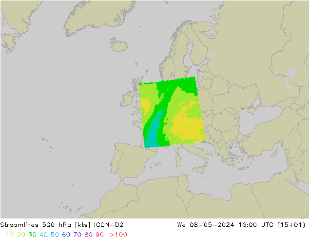Stroomlijn 500 hPa ICON-D2 wo 08.05.2024 16 UTC