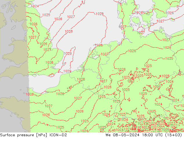 ciśnienie ICON-D2 śro. 08.05.2024 18 UTC