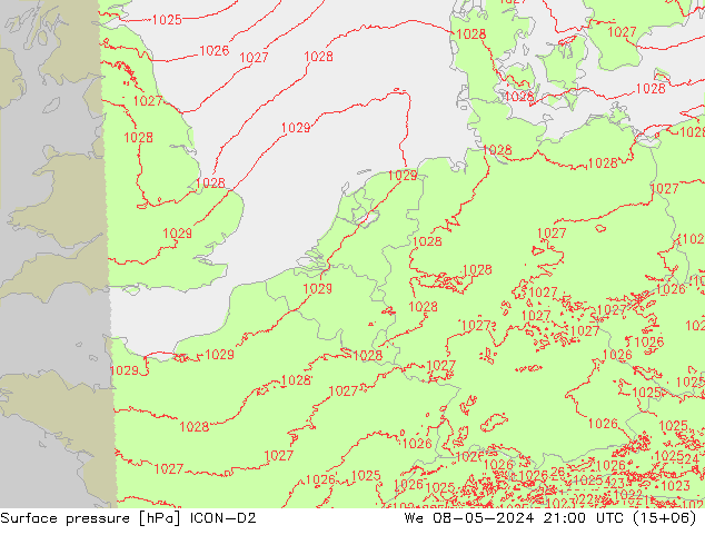 地面气压 ICON-D2 星期三 08.05.2024 21 UTC