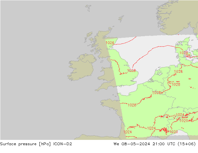 Yer basıncı ICON-D2 Çar 08.05.2024 21 UTC