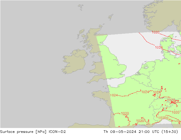 приземное давление ICON-D2 чт 09.05.2024 21 UTC