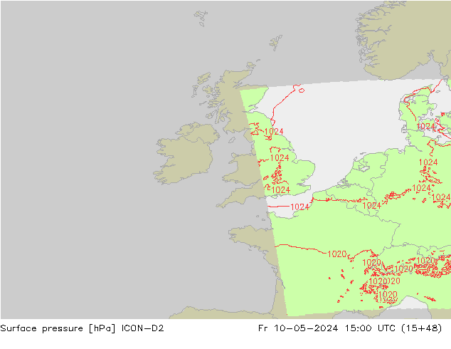 Luchtdruk (Grond) ICON-D2 vr 10.05.2024 15 UTC