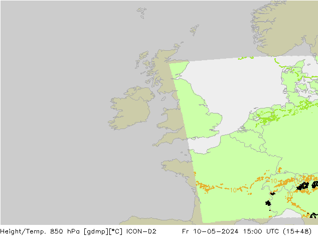 Geop./Temp. 850 hPa ICON-D2 vie 10.05.2024 15 UTC