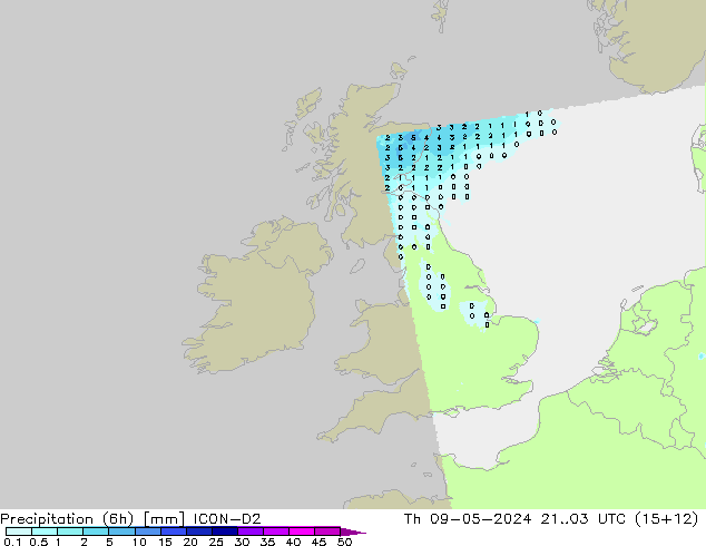 Precipitation (6h) ICON-D2 Th 09.05.2024 03 UTC