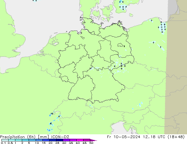 Totale neerslag (6h) ICON-D2 vr 10.05.2024 18 UTC