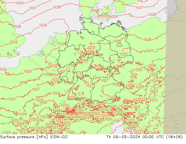 地面气压 ICON-D2 星期四 09.05.2024 00 UTC