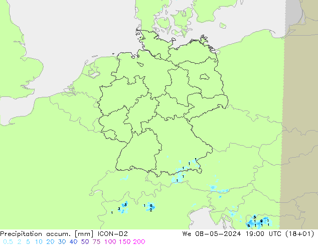 Precipitation accum. ICON-D2 We 08.05.2024 19 UTC