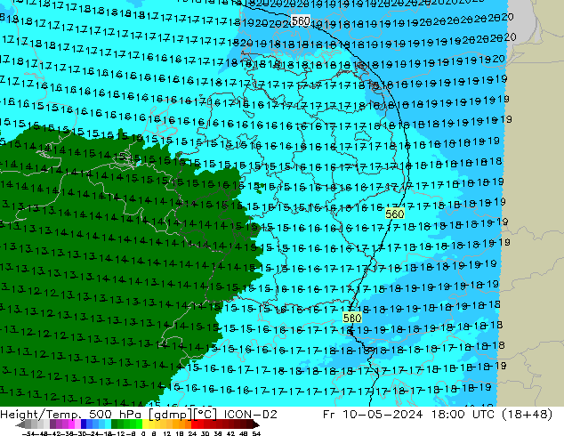 Height/Temp. 500 hPa ICON-D2 ven 10.05.2024 18 UTC