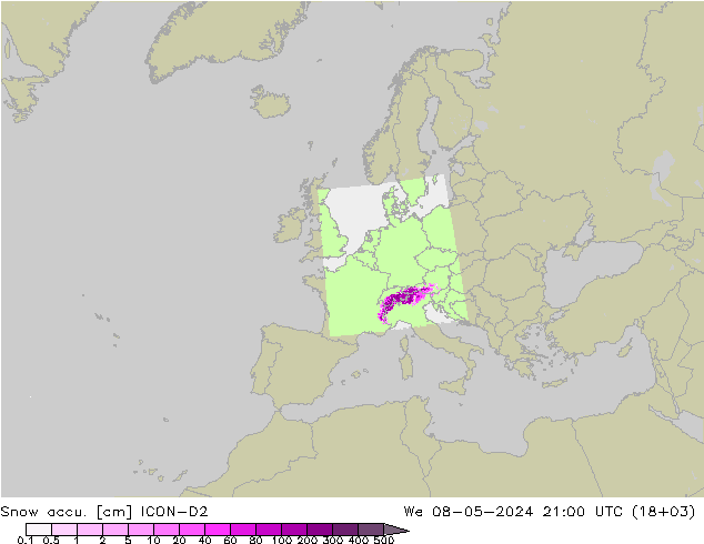 Schneemenge ICON-D2 Mi 08.05.2024 21 UTC