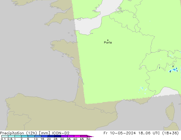 Precipitation (12h) ICON-D2 Fr 10.05.2024 06 UTC