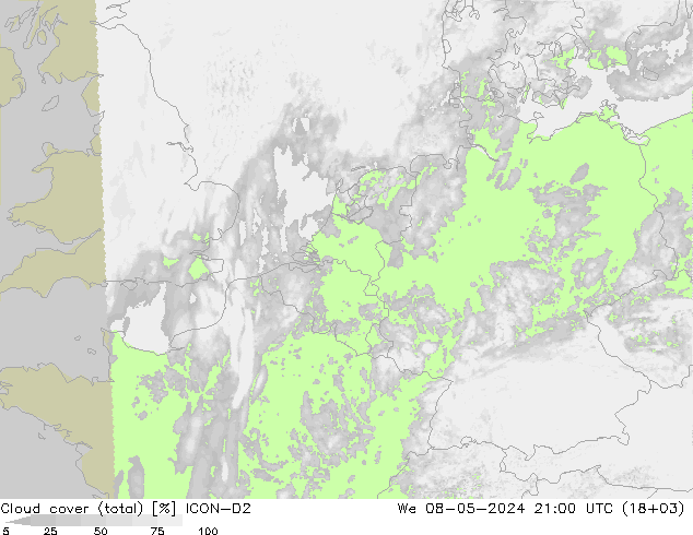 nuvens (total) ICON-D2 Qua 08.05.2024 21 UTC