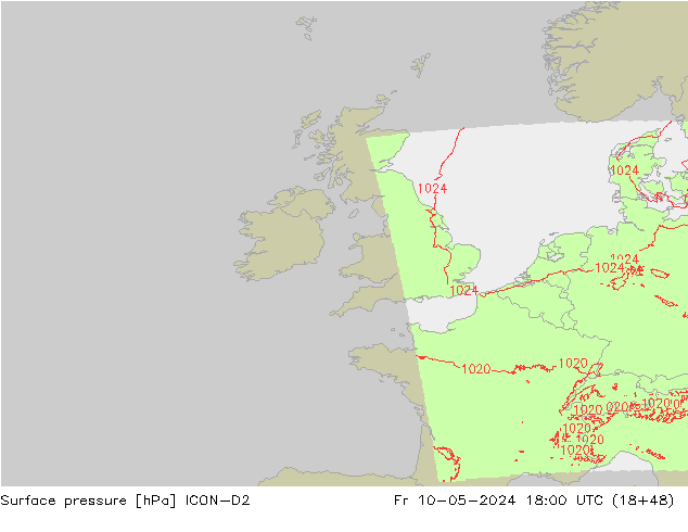 Surface pressure ICON-D2 Fr 10.05.2024 18 UTC