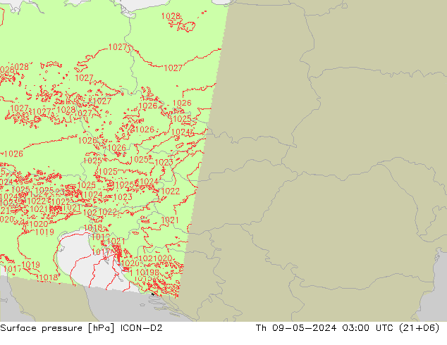 Luchtdruk (Grond) ICON-D2 do 09.05.2024 03 UTC