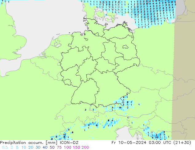 Precipitation accum. ICON-D2 pt. 10.05.2024 03 UTC