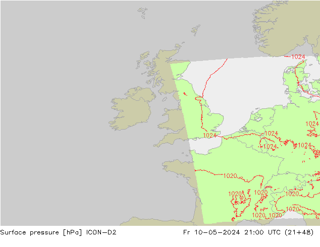 Surface pressure ICON-D2 Fr 10.05.2024 21 UTC