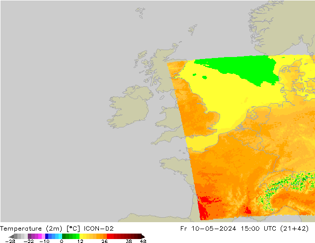 Temperaturkarte (2m) ICON-D2 Fr 10.05.2024 15 UTC