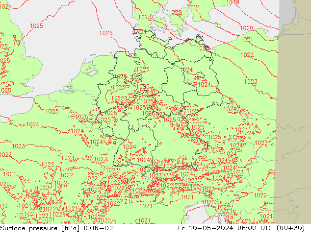 Surface pressure ICON-D2 Fr 10.05.2024 06 UTC