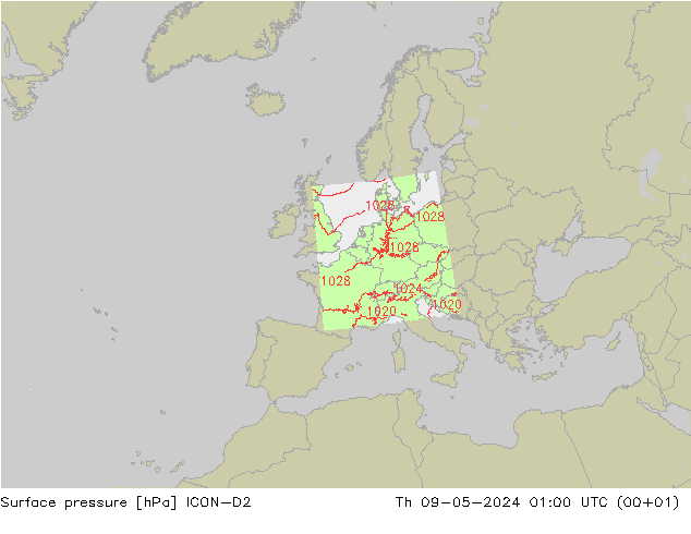 地面气压 ICON-D2 星期四 09.05.2024 01 UTC