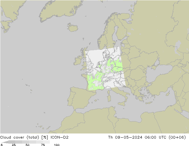Nubes (total) ICON-D2 jue 09.05.2024 06 UTC