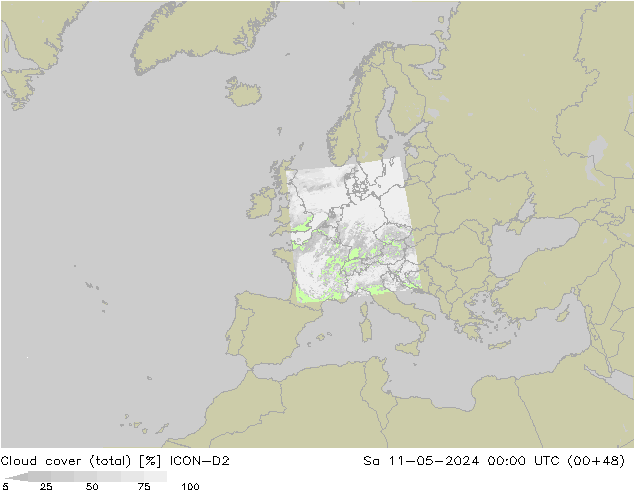Cloud cover (total) ICON-D2 Sa 11.05.2024 00 UTC
