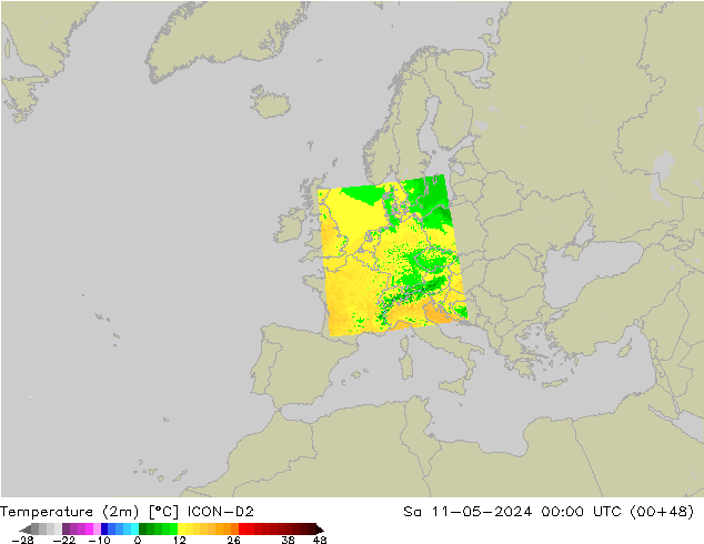 карта температуры ICON-D2 сб 11.05.2024 00 UTC