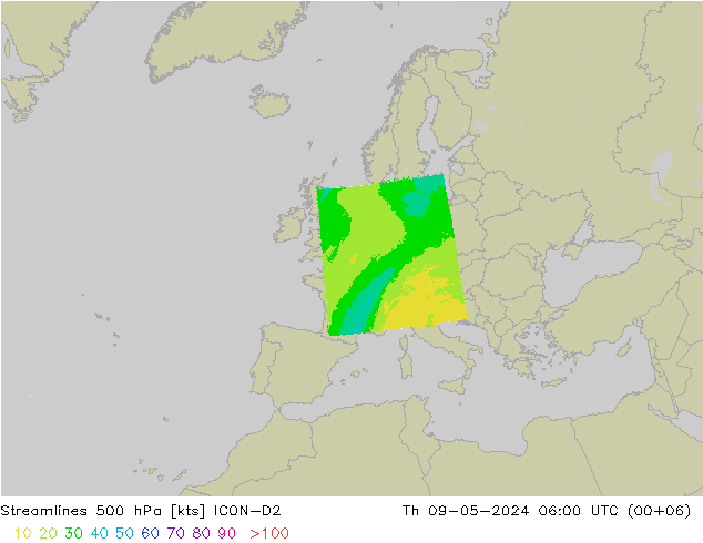 风 500 hPa ICON-D2 星期四 09.05.2024 06 UTC