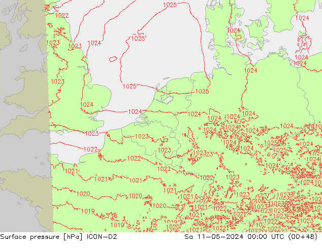 Surface pressure ICON-D2 Sa 11.05.2024 00 UTC