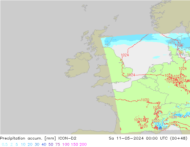 Precipitation accum. ICON-D2 So 11.05.2024 00 UTC