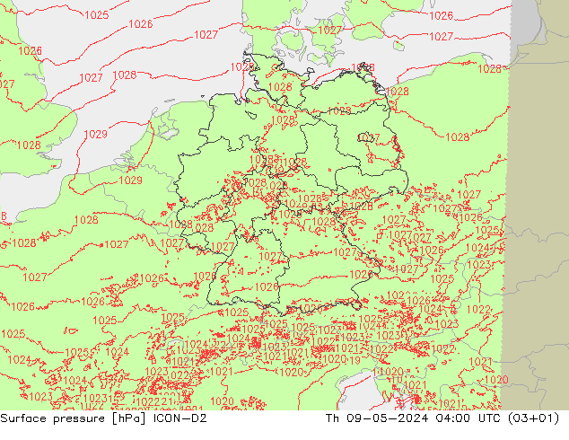 地面气压 ICON-D2 星期四 09.05.2024 04 UTC