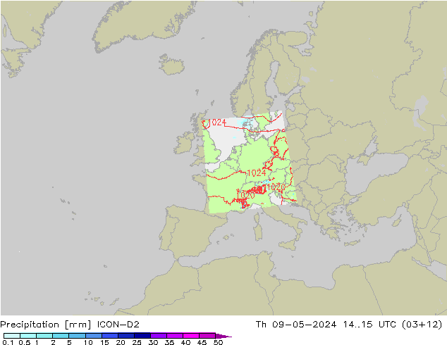Precipitation ICON-D2 Th 09.05.2024 15 UTC