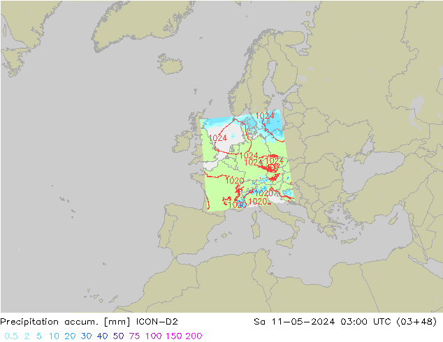 Precipitation accum. ICON-D2 Sáb 11.05.2024 03 UTC