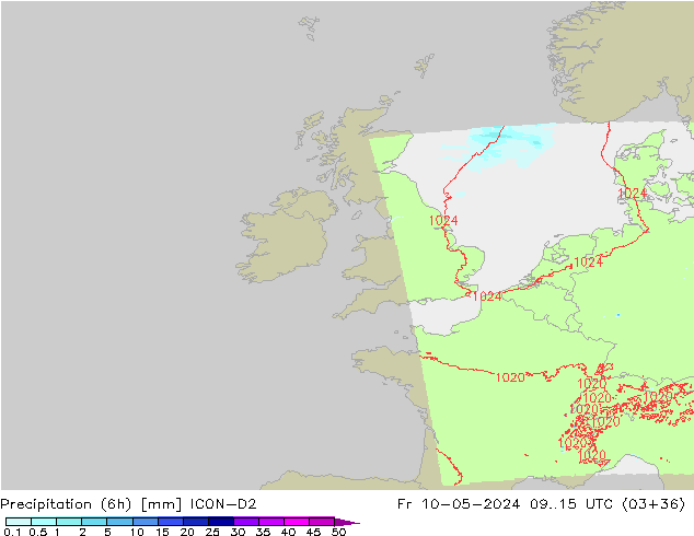 Precipitation (6h) ICON-D2 Fr 10.05.2024 15 UTC