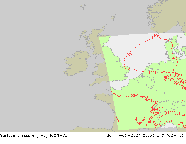 Surface pressure ICON-D2 Sa 11.05.2024 03 UTC