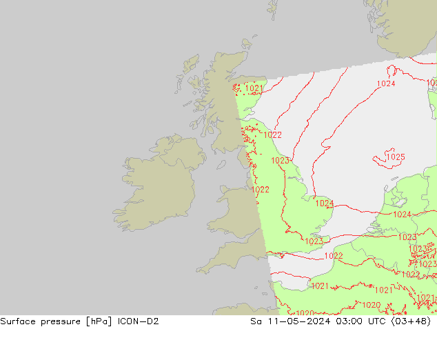 Atmosférický tlak ICON-D2 So 11.05.2024 03 UTC
