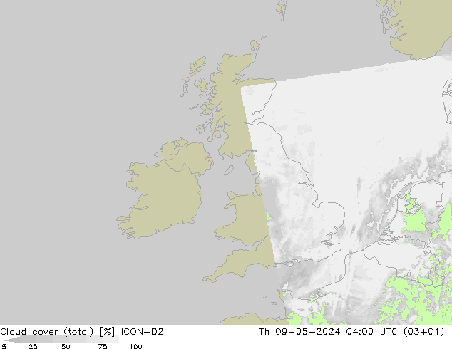 Wolken (gesamt) ICON-D2 Do 09.05.2024 04 UTC