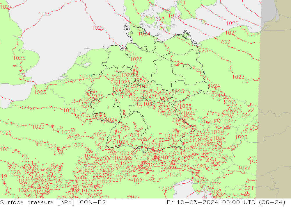 pressão do solo ICON-D2 Sex 10.05.2024 06 UTC