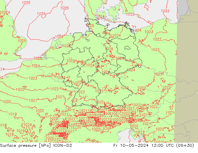 приземное давление ICON-D2 пт 10.05.2024 12 UTC