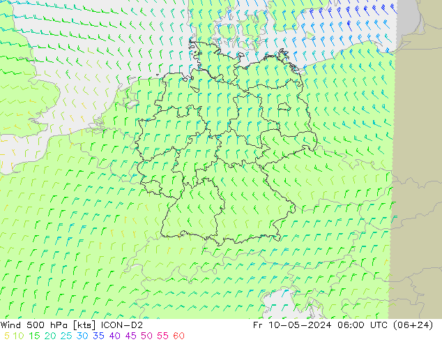 Wind 500 hPa ICON-D2 Fr 10.05.2024 06 UTC